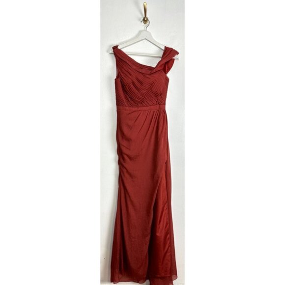 MAC DUGGAL Draped One Shoulder Chiffon Gown in Crimson Red Size US 4 - Picture 2 of 10